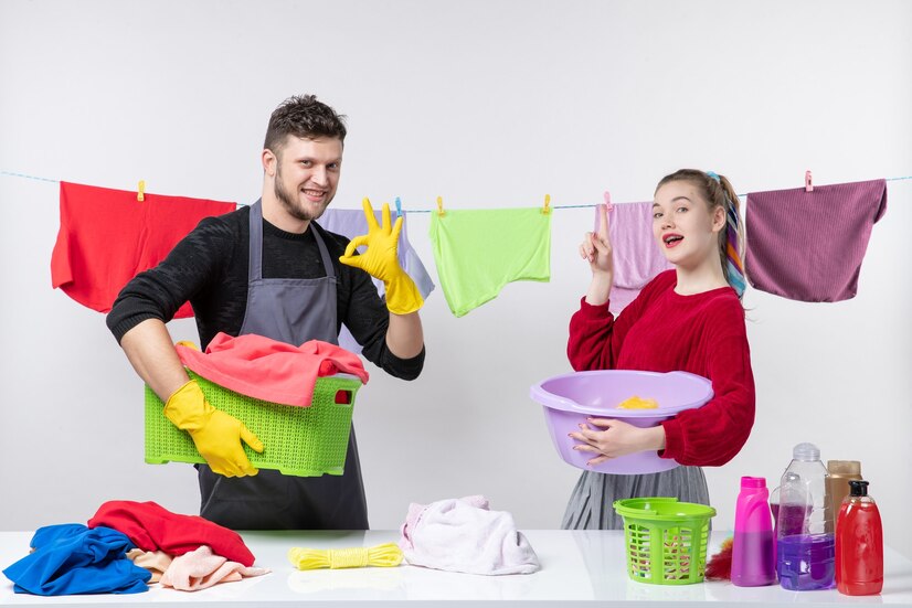 Couple doing the laundry